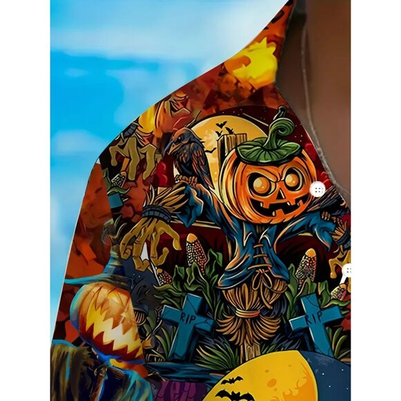 Halloween Graphics Hawaiian Button Down Collar Men's XXL Casual Party Shirt #L - Picture 3 of 5